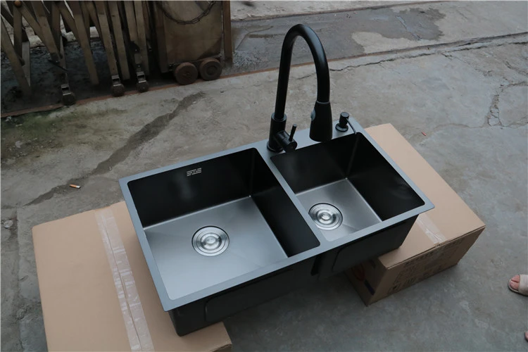 Quality Products Above Counter Double Basin Black Gold Stee 304 Stainless Steel Kitchen Sink