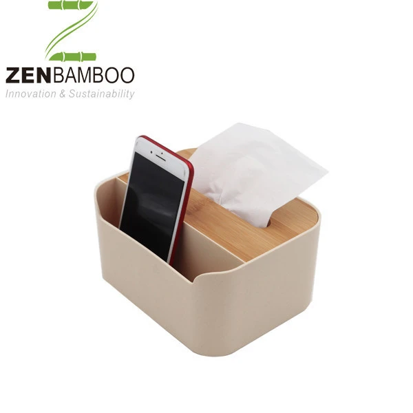 Rectangle tissue box for hotel eco material with bamboo cover tissue holder