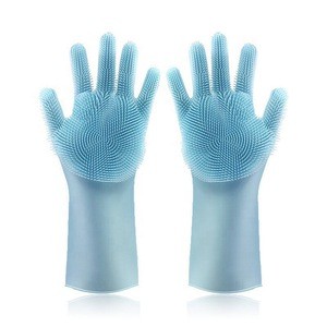 Reusable Silicone Gloves with Wash Scrubber (13.6" Large), Heat Resistant for Cleaning Household Dish Washing glove