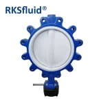 RKSfluid Chinese valve wafer lug type PTFE lined SS CI DI butterfly valve gear