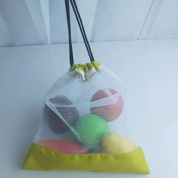 Rpet Microfiber Packaging Vegetable Fruit Fine Recycled PET Mesh Bags Food Safety Net Shopping Bag With Drawstring