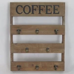 Rustic Wall Mounted Wood Coffee Mug Holder, Kitchen Storage Rack