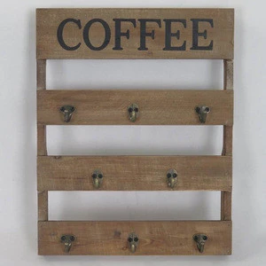 Rustic Wall Mounted Wood Coffee Mug Holder, Kitchen Storage Rack