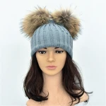 SF0329 Double pom pom beanie women winter hats with two fur balls hat