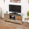 Simple  luxury home furniture  mirrored TV unit TV stand with 2 doors one showcase one drawer
