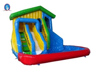 Small inflatable water house slide with pool