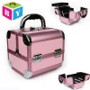 Small Portable foldable beauty vanity makeup cosmetic jewelry box organizer train case with trays drawers locks