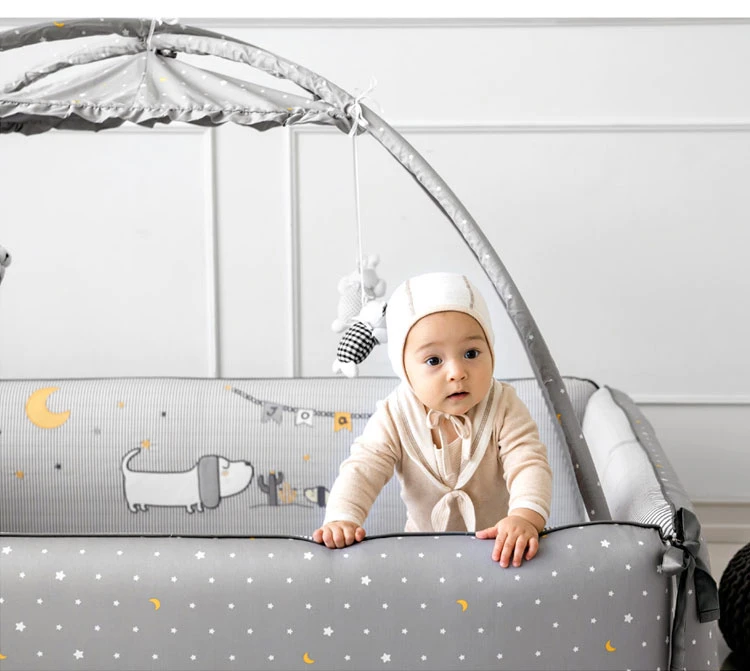 Safety printed baby portable bed in bed cotton baby crib infant nest detachable baby bumper
