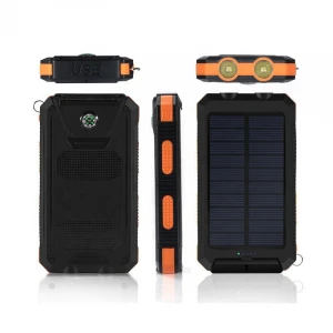 Solar Charger 20000mAh Portable Solar Power Bank with 1.5W Efficient Solar Panel Compass  LED Flashlight 2 Output Ports