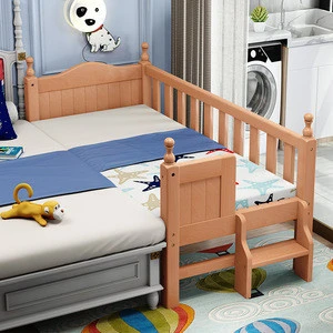 Solid wood crib boy single bed widened Mosaic big bed girl princess bed with guardrail small crib