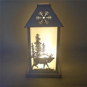 Square shape christmas cutout led wood candle lantern