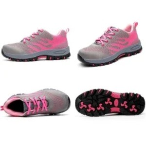 Stylish  fly knitted rubber injection roobuck woman pink safety shoes with steel toe