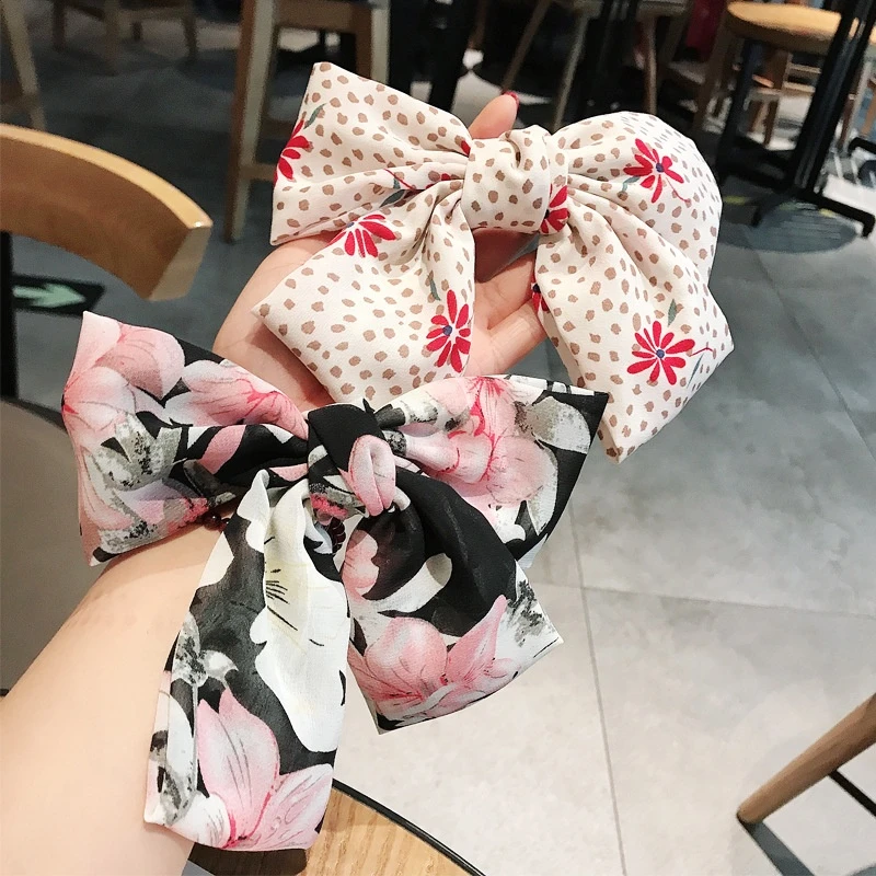 Super large bowknot chiffon tiara Japanese womens hair accessories spring clamp crossclip
