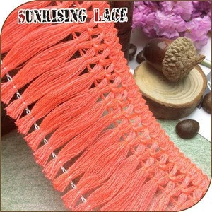 Textile Accessories Red Cotton Long Tassel Fringe Trim For Cushion