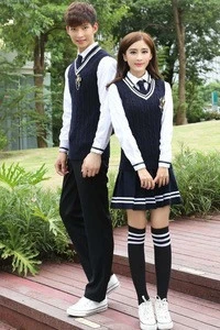 The custom autumn winter sweater vest suit korean boys and girls high students college school uniform