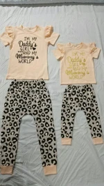The Gift of Father and mother's Day flutter sleeve with leopard printing baby girl clothes and cute heandband baby clothing set