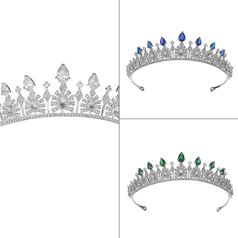 Top Quality Zircon Bridal Wedding Tiara and Crowns Blue Green Color Wholesale Tiara Crown