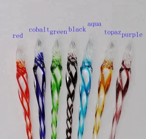 Unique Crystal Dip Pen 1pc Blown Lampwork Glass Colorful Silk Twist Pen Holder Ink Dip Pen for Business presents