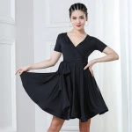V Neck Latin Training Dress Girl Latin Ballroom Dancewear Dance Costume Stage Dance Clothes