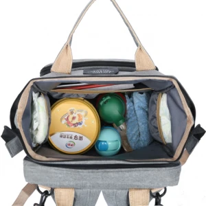 Verified supplier Free packing customized Waterproof Dark Grey Baby Mummy Nappy Diaper Bag With Food Grade Pacifier Case