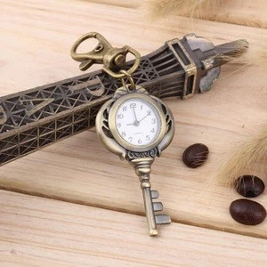 Vintage Antique Stainless Steel Quartz Pocket Watch Key Shaped Pendant Watch Key Chain Unisex Gift New Popular