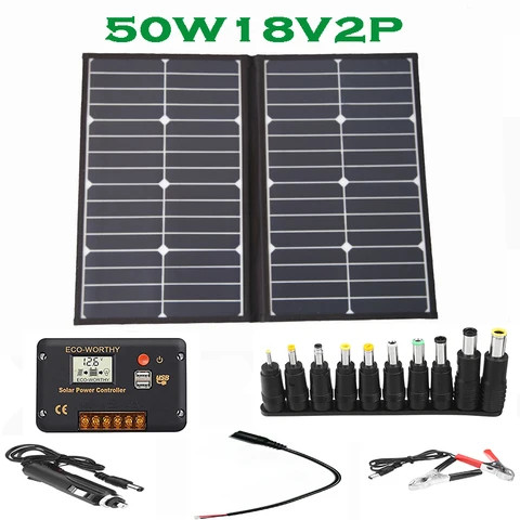 100w 18V Solar Panel as Portable Foldable Solar Charger for Camping Van RV 200W Solar Panel Kit with Solar Power Controller