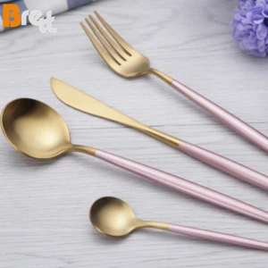 Wedding Accessory Dinner Fork Gold Silver Head Cutlery With Color Handle
