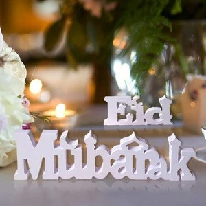 White Rustic Eid Mubarak Decoration Wooden Letters Ramadan Party Decorative Table Centre Piece For Ramadan Decorations