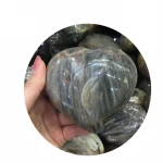 Wholesale black moonstone heart shaped healing crystal crafts natural crystal heart for wedding decoration