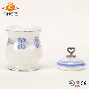 Wholesale ceramic sugar pot blue decal with lid