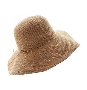 Wholesale custom lady raffia paper boater floppy straw hat panama summer beach sun hats for women