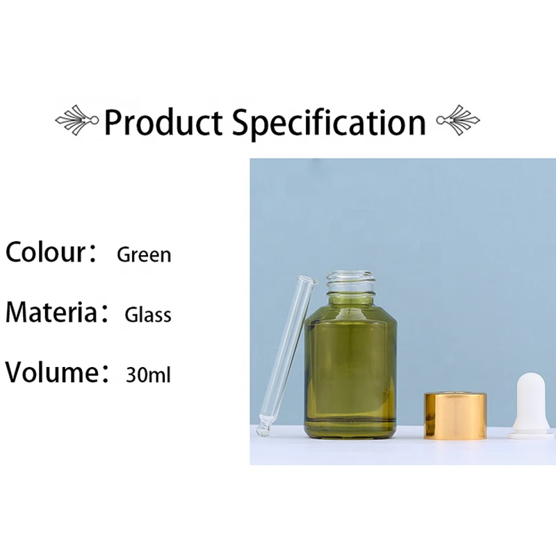 Wholesale customization empty green glass dropper essential oil bottle 30ml