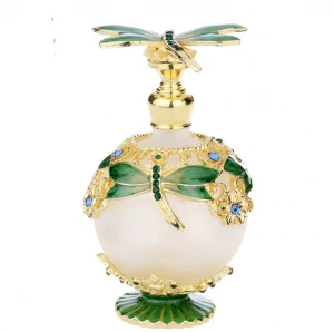 Wholesale dragonfly 25ml Dubai style Arabic glass essential oil perfume bottle with glass sticker