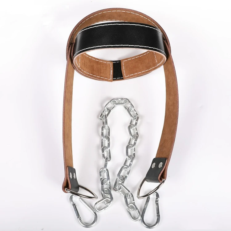 Wholesale Head guard leather with chain weight lifting Head harness for neck strength training