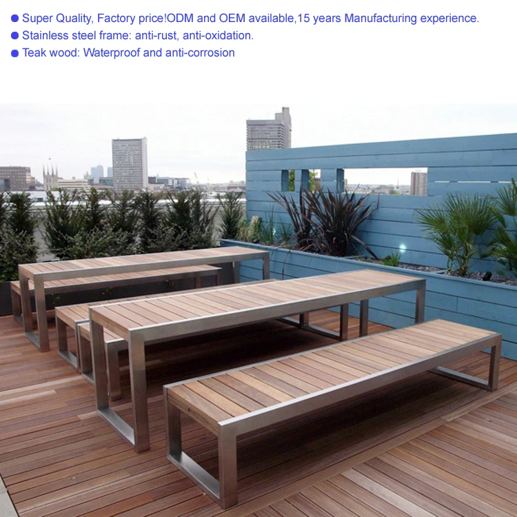 Wholesale Metal Leisure Solid Plastic wood  Picnic Bench Wooden Table And Chair Modern Outdoor Garden Furniture