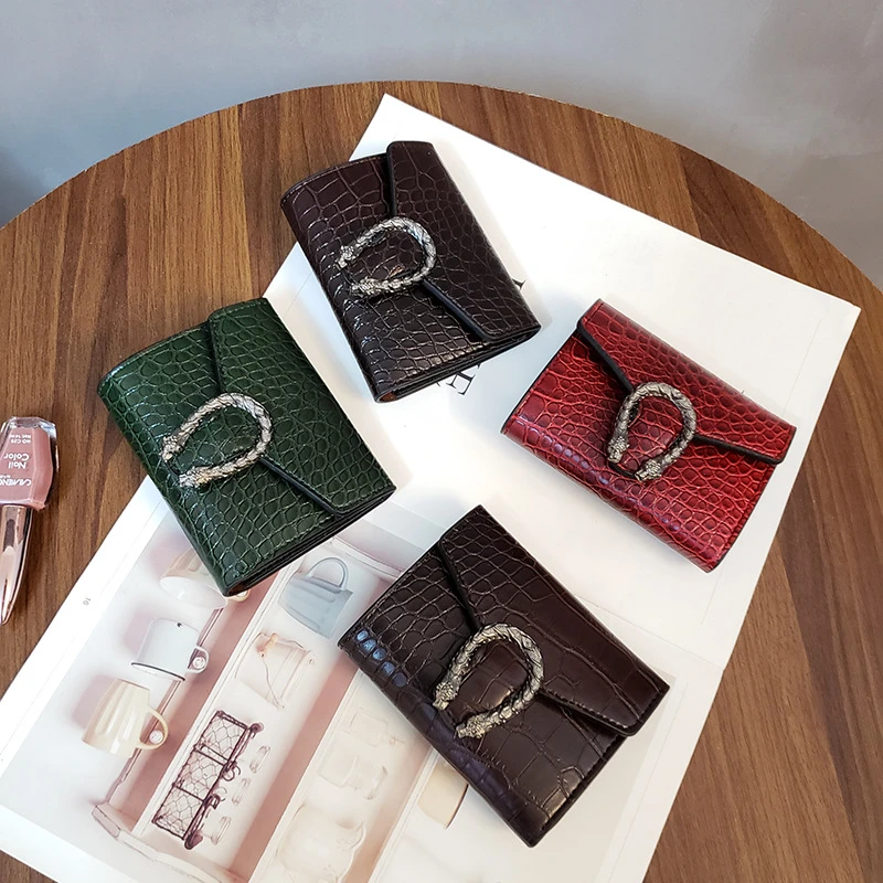 Wholesale small pu leather crocodile wallet women card holder coin purse ladies money clip wallet