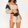 Wholesale womens Color Block Shell Suit Short Crop Top Woman Windbreaker Short Set Tracksuit