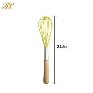 Wholesales new design egg tools 10&quot; silicone egg whisk with wooden handle