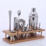 Wine Set  Bar Tools Stainless Steel  Cocktail Shaker Set with Stylish Bamboo Stand