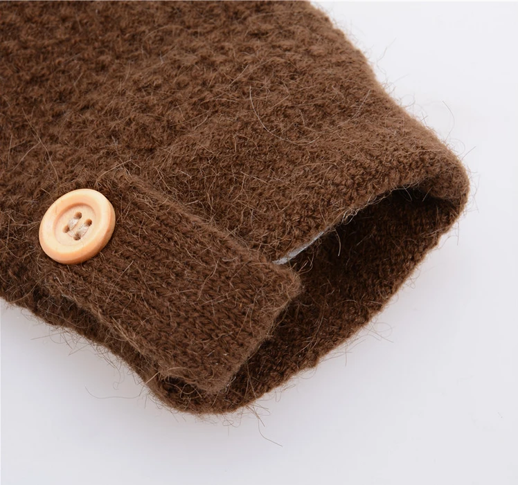 Winter women unisex fashion solid color gloves knitted button stripe vintage design full-finger acrylic high quality mittens