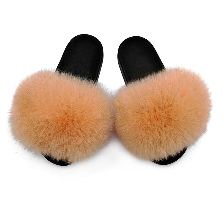 Woman fur slippers in faux fur slippers, real soft fox fur slippers, women raccoon fur slippers