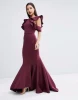 Women carpet ruffled cold shoulder prom maxi evening dress