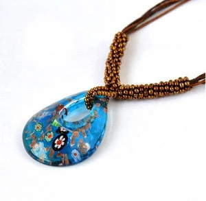women ethnic style glass pendant necklace lady costume accessory jewelry