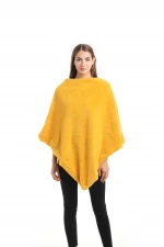 Women's Faux Fur Solid Poncho Dual Open Front Cardigan Shawl Wrap Pashmina for Winter Indoor and Outdoor