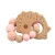Wooden Animal Lion Shape Baby Teething Teether With Silicone And Crochet Beads Ring Toys