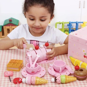 Wooden dessert cake ice cream fruit cutting toys set children pretend playing kitchen toys