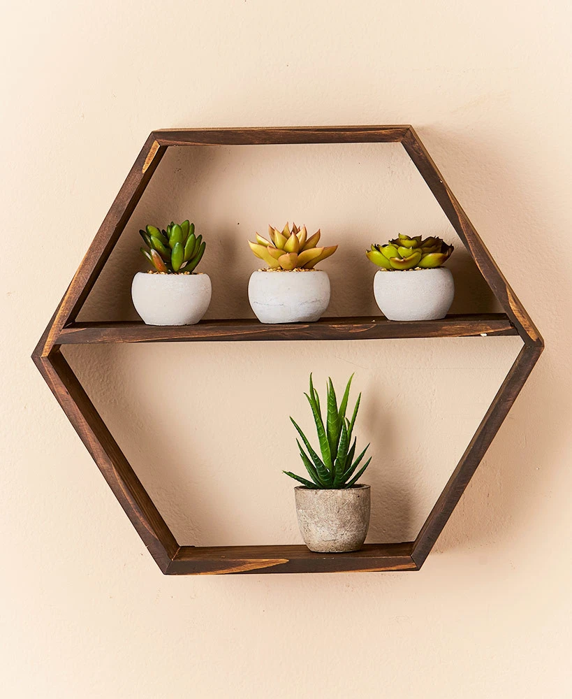Wooden Hexagon wall shelf for DIY home decor Rustic floating shelves