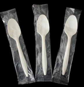 Wrapped spoon disposable utensils plastic individual wrapped biodegradable cutlery spoon wrapped spoon