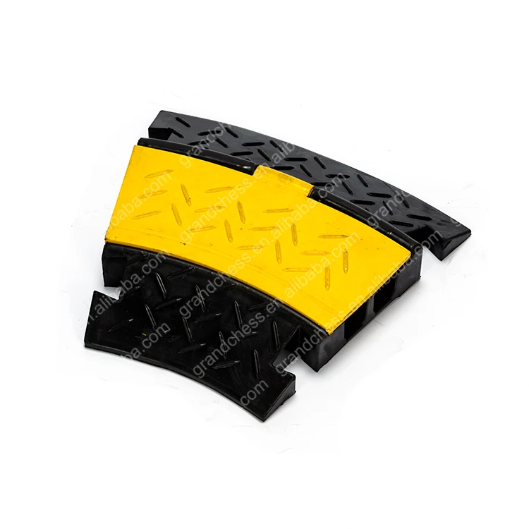 Yellow & Black 2 Channels 2 way PU Rubber Cable Cords Hose Ramp Protector