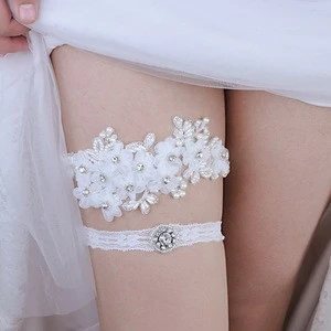 YouLaPan THS355/TH21 Fashion New Design Bridal Garter with White Small Flower ,Thin Long Bow Bridal Garter